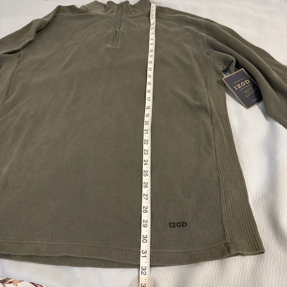 IZOD Jeans Rock Washed Mens L Khaki Green 1/4 Zip Pullover Sweatshirt Mock Neck - Picture 3 of 12